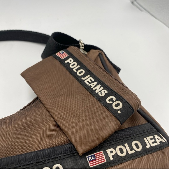 Ralph Lauren Polo Jeans Co Shoulder Bag Brown Y2K Baguette Small w Wallet Retro - Picture 2 of 7